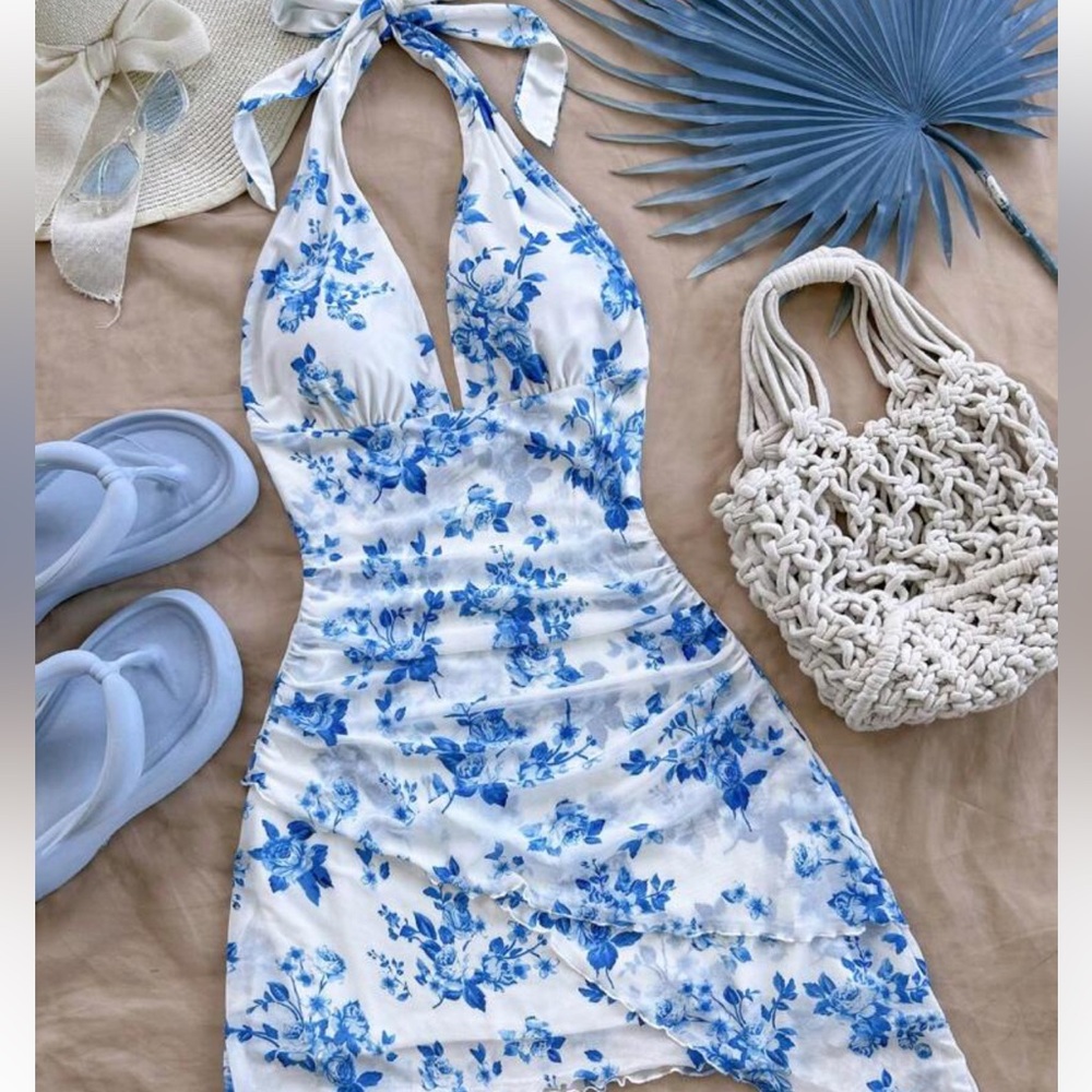 Floral Blue and White Dress